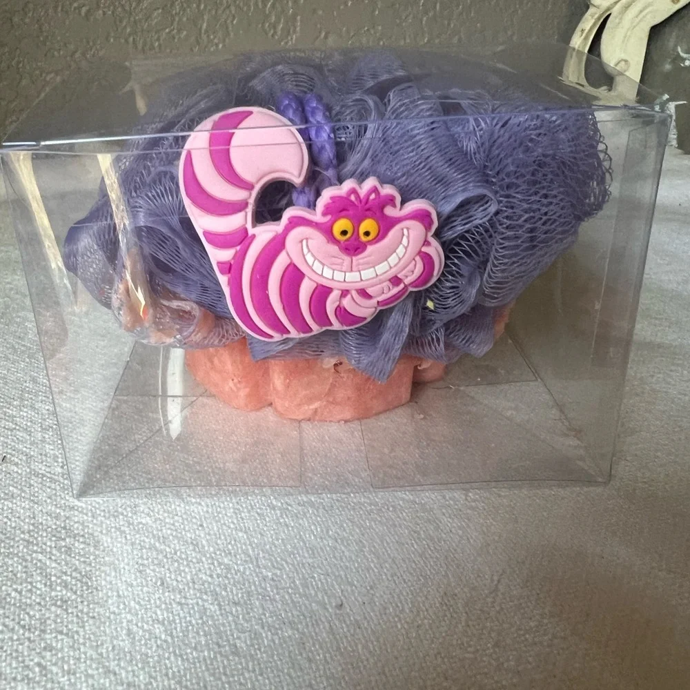 Watermelon soap Purple Shower Pouf with Cheshire Cat Design